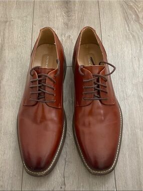 Joseph Abboud Tan Leather Plain-Toe Derby Shoes